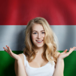 magyar zászló, meglepett, aranyos, boldog lány, Magyarország, utazás